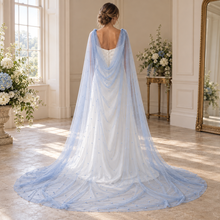 Load image into Gallery viewer, Blue Pearl Bridal Cape Veil – Draped Wedding Cape