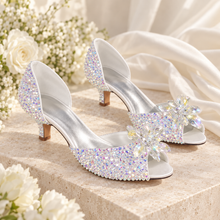 Load image into Gallery viewer, Chrystal Cinderella Crystal Bridal Shoes – 5 cm Kitten Heel Peep-Toe Wedding Shoes