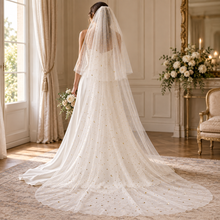 Load image into Gallery viewer, Two-Tier Celestial Wedding Veil – Black or Ivory