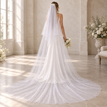 Load image into Gallery viewer, Two-Tier Glitter Bridal Veil – Fingertip to Cathedral Length