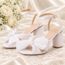 Load image into Gallery viewer, Pleated Bow Bridal Sandals – 8.5cm Block Heel