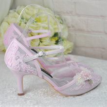 Load image into Gallery viewer, Bridal Kitten Heel Shoes – Embroidered Satin Wedding Sandals With 3D Flower  UK5/US7.5