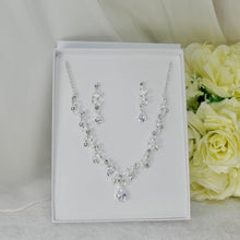 Load image into Gallery viewer, Bridal Jewelry Set: Teardrop Cubic Zirconia Necklace and Earrings