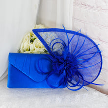 Load image into Gallery viewer, Royal Blue Bag and Fascinator Hat, Matching Bridal Set Hatinator Purse for Wedding Guest Mother of the Bride Groom