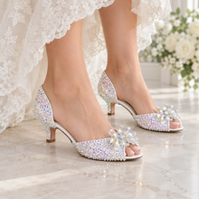 Load image into Gallery viewer, Chrystal Cinderella Crystal Bridal Shoes – 5 cm Kitten Heel Peep-Toe Wedding Shoes