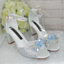 Load image into Gallery viewer, Crystal Bridal Sandals with Flower Detail & 8cm Block Heels