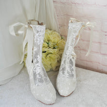 Load image into Gallery viewer, Ivory Lace Bridal Boots – Wedding Boots With Satin Ribbon Tie UK4 / US7.5