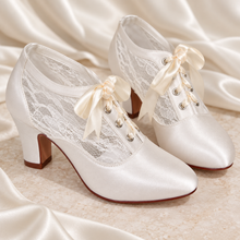 Load image into Gallery viewer, Annalise Satin & Lace Bridal Boots – 7.5 cm Block-Heel Victorian Wedding Shoes