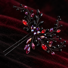 Load image into Gallery viewer, Black & Red Gothic Bridal Hair Pin – Crystal Wedding Hair Accessory