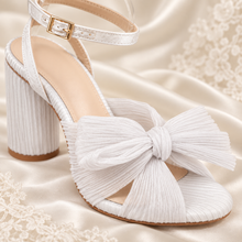 Load image into Gallery viewer, Pleated Bow Bridal Sandals – 8.5cm Block Heel