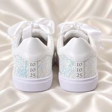 Load image into Gallery viewer, Personalised White Glitter Bridal Trainers – Pearl Wedding Sneakers