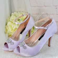 Load image into Gallery viewer, Bridal Satin Shoes – Lilac Peep Toe Platform Heels with Cushioned Insoles UK8/US10.5