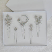 Load image into Gallery viewer, Celestial Bridal Hair Pins โ Gold or Silver Moon And Star Hairpins Set