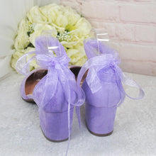 Load image into Gallery viewer, Lilac Purple Suede Bridal Sandals: Vegan Block Heel Wedding Shoes