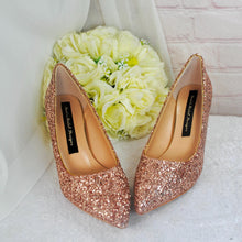 Load image into Gallery viewer, Rose Gold Bridal Heels – Handmade Glitter Court Shoes | 7cm Stiletto Pumps UK4 / US6.5