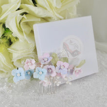 Load image into Gallery viewer, Porcelain Flower Bridal Hair Comb: Spring Colour Pearl Wedding Hair Accessory