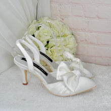 Load image into Gallery viewer, Chic Clastic Bridal Slingback Shoes, Satin Bridal Heels with Bow Detail Size UK4/US6.5