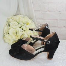Load image into Gallery viewer, Black Lace Wedding Sandals – Handmade Bridal Block Heels with Adjustable Ankle Strap Size UK5/US7.5