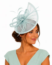 Load image into Gallery viewer, Peppermint Green Fascinator Hat and Matching Evening Clutch Bag