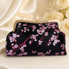 Load image into Gallery viewer, Black Cherry Blossom Floral Bridal Clutch: Embroidered Bag, Detachable Chain