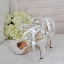 Load image into Gallery viewer, Satin Slingback Sandals - Handmade Bridal Satin Shoes With Pearl Bow UK4 / US7.5