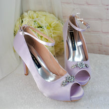 Load image into Gallery viewer, Bridal Satin Shoes – Lilac Peep Toe Platform Heels with Cushioned Insoles UK8/US10.5