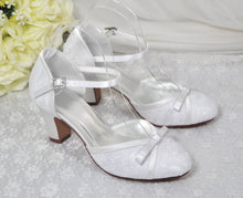 Load image into Gallery viewer, Bridal Block Heel Sandals – Handmade Satin Lace Ankle Strap Wedding Low Heels - UK3 / US5.5