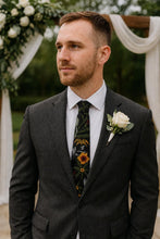 Load image into Gallery viewer, Personalised Embroidered Wildflower Satin Tie: Secret Garden Wedding Necktie