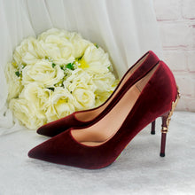 Load image into Gallery viewer, Burgundy Velvet Wedding Heels