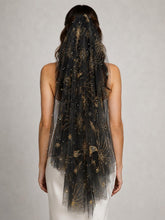 Load image into Gallery viewer, Handmade Celestial Wedding Veil or Cape: Black Glitter Tulle