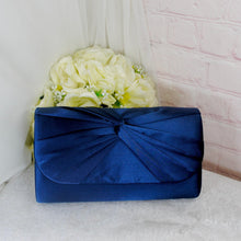 Load image into Gallery viewer, Navy Blue Satin Bridal Set: Heels, Clutch Bag & Fascinator