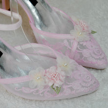 Load image into Gallery viewer, Blush Pink 3D Flower Kitten Heel or Block Heel