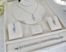 Load image into Gallery viewer, Bridal Jewellery Set: Cubic Zirconia Leaf Necklace, Earrings & Bracelet