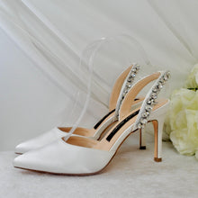 Load image into Gallery viewer, Satin Slingback Sandals: Crystal Bridal Shoes UK4 / US6.5