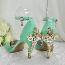 Load image into Gallery viewer, Green Shimmer Bridal Shoes – UK 3 – Ready to Dispatch