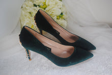Load image into Gallery viewer, Green Velvet Wedding Shoes with 'Cherry Blossom'