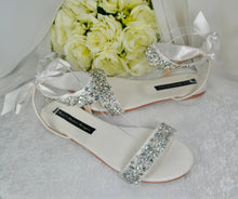 Load image into Gallery viewer, Ivory Crystal & Pearl Bridal Flat Sandals - UK7 - Ready to Dispatch