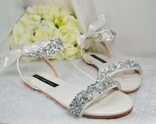 Load image into Gallery viewer, Ivory Crystal & Pearl Bridal Flat Sandals - UK7 - Ready to Dispatch