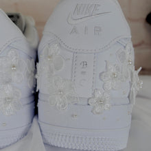 Load image into Gallery viewer, Personalised Embroidered Genuine Nike Air Force 1 AF1 Trainers for Bride, Customised Bridal Sneakers, Alternative Wedding Shoes