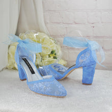 Load image into Gallery viewer, Something Blue Floral Lace Embroidered Block Heel Wedding Sandals • UK5/US7.5