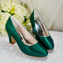 Load image into Gallery viewer, Burgundy Block Heel Satin Shoes, Wine Red Bridal Court Shoes