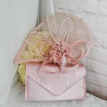 Load image into Gallery viewer, Pink Fascinator Hat and Clutch Bag Set: Bridal Wedding Guest Hatinator Purse