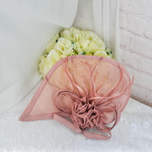 Load image into Gallery viewer, Blush Pink Satin Bridal Set: Handmade Heels, Clutch, Fascinator