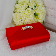 Load image into Gallery viewer, Red Satin Bridal Set: Handmade Heels, Clutch, Fascinator Hat