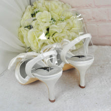 Load image into Gallery viewer, Chic Clastic Bridal Slingback Shoes, Satin Bridal Heels with Bow Detail Size UK4/US6.5