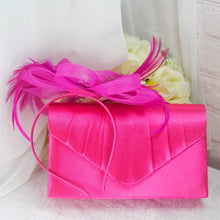 Load image into Gallery viewer, Handmade Fuchsia Pink Satin Bridal Set: Heels, Clutch & Fascinator