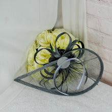 Load image into Gallery viewer, Dark Grey Hatinator & Clutch Bag Set: Handmade Wedding Fascinator
