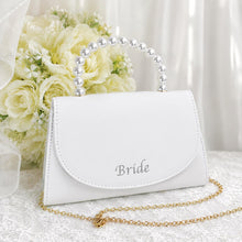 Load image into Gallery viewer, Personalised Bridal Clutch Bag, Ivory Purse with Pearl Handle