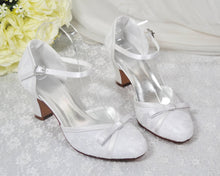 Load image into Gallery viewer, Bridal Block Heel Sandals – Handmade Satin Lace Ankle Strap Wedding Low Heels - UK3 / US5.5