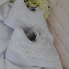 Load image into Gallery viewer, Personalised Embroidered Genuine Nike Air Force 1 AF1 Trainers for Bride, Customised Bridal Sneakers, Alternative Wedding Shoes
